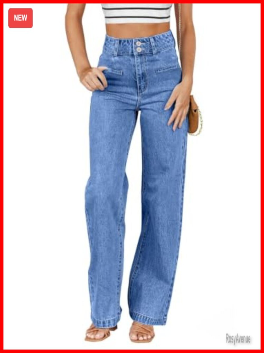 High Waisted Straight Leg Jeans Stretchy Denim Pants Tummy Control